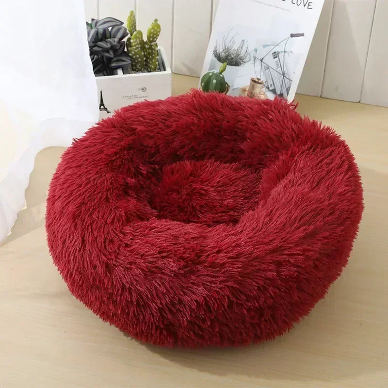 Round Plush Self-Warming Pet Bed with Non-Slip Bottom