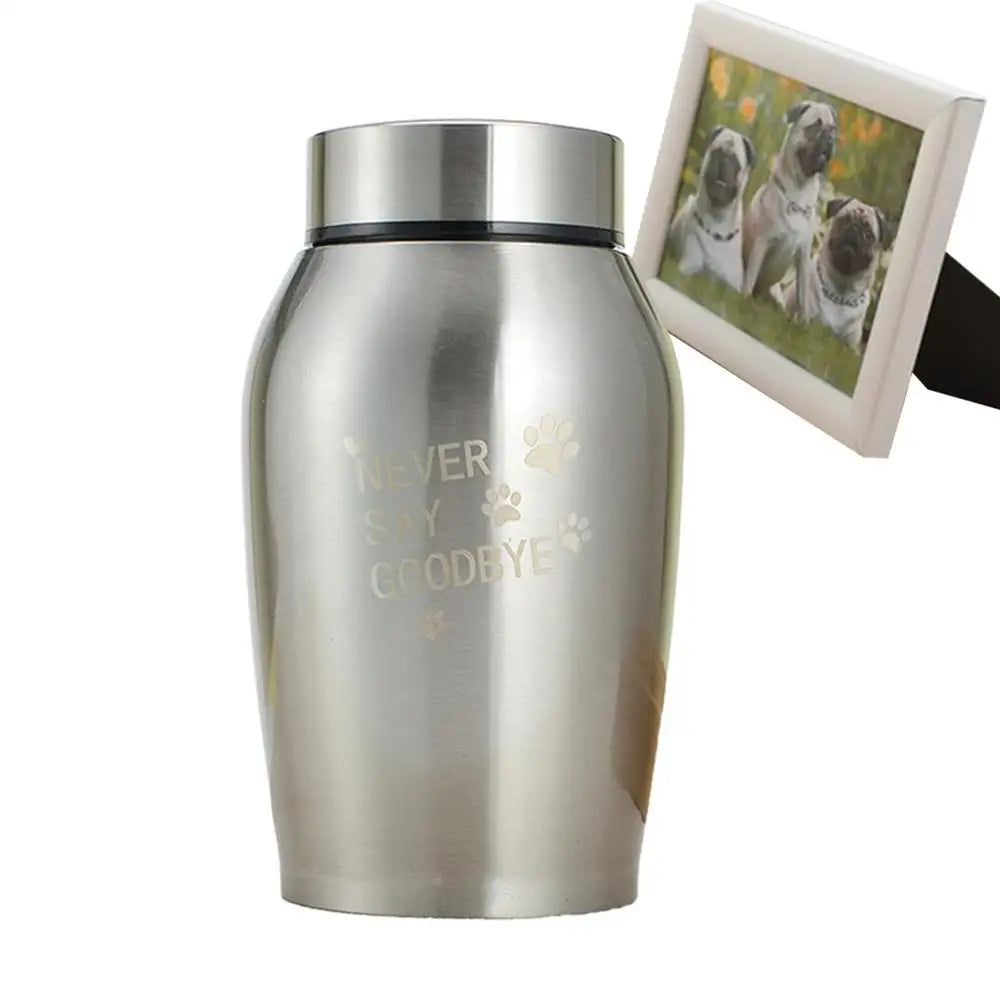Stainless Steel Pet Urn – Engraved Paw Print Memorial Jar