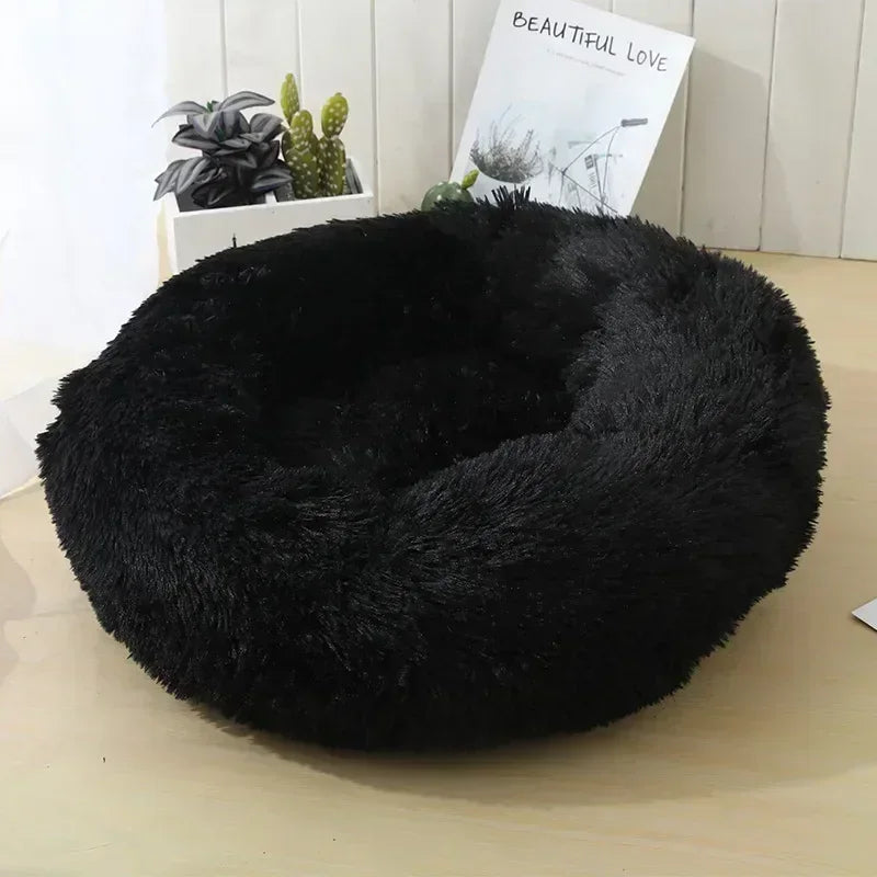 Round Plush Self-Warming Pet Bed with Non-Slip Bottom