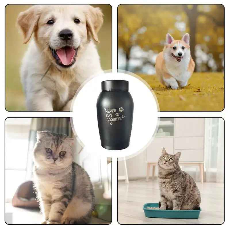 Stainless Steel Pet Urn – Engraved Paw Print Memorial Jar