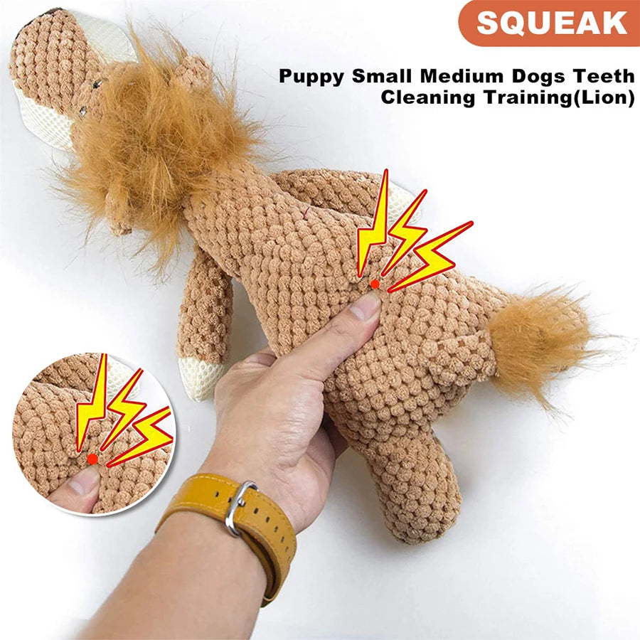 Bite-Resistant Plush Squeaky Dog Toy – Lion, Wolf & Elephant