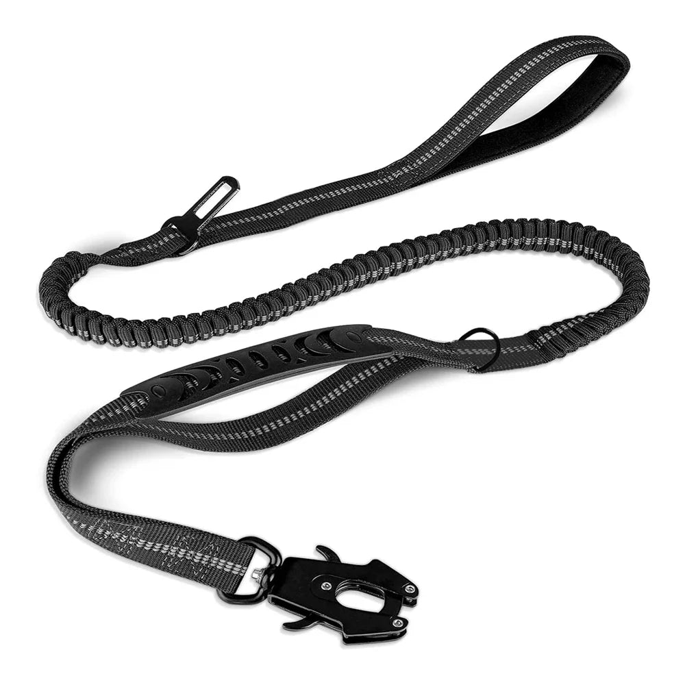 Heavy-Duty Bungee Dog Leash – Reflective, No-Pull with Car Seatbelt Clip