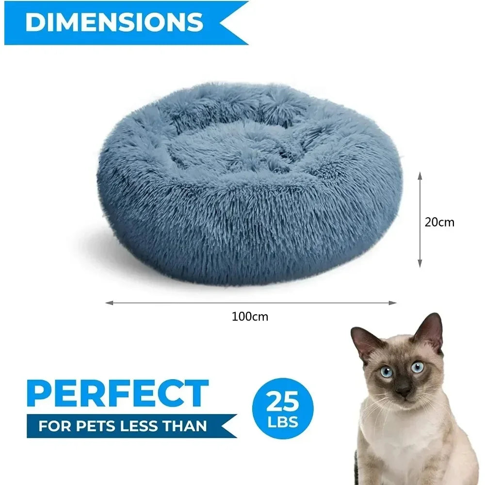 Round Plush Self-Warming Pet Bed with Non-Slip Bottom