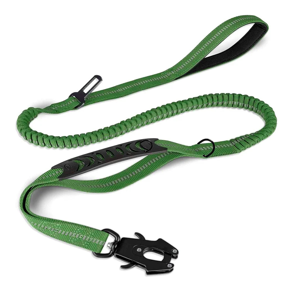 Heavy-Duty Bungee Dog Leash – Reflective, No-Pull with Car Seatbelt Clip