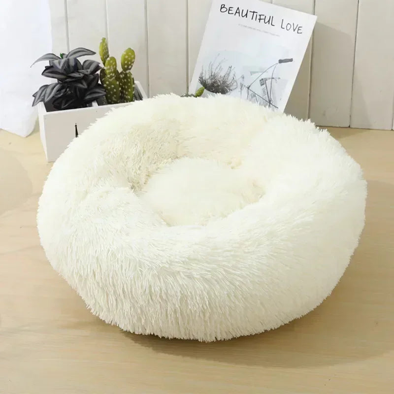 Round Plush Self-Warming Pet Bed with Non-Slip Bottom
