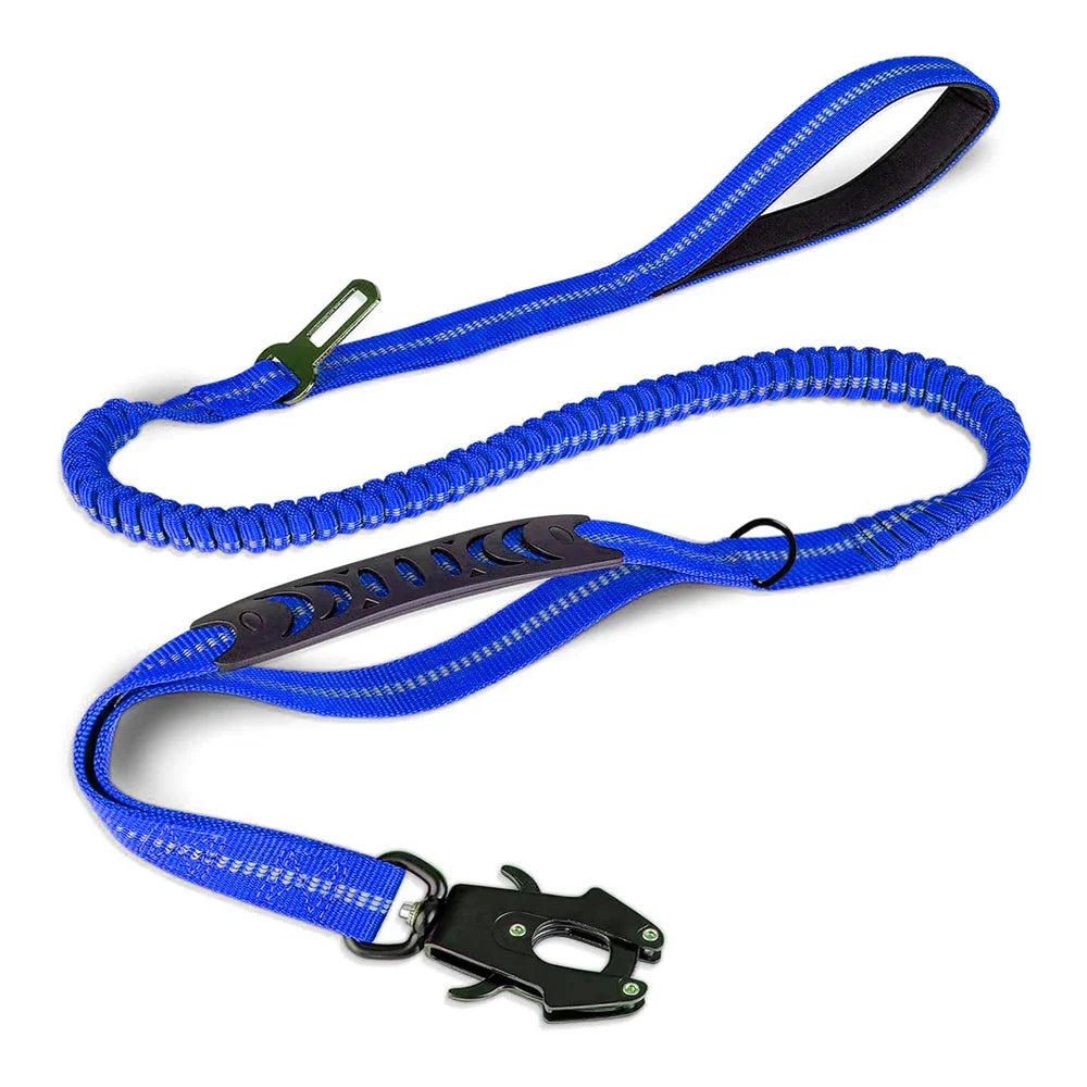 Heavy-Duty Bungee Dog Leash – Reflective, No-Pull with Car Seatbelt Clip